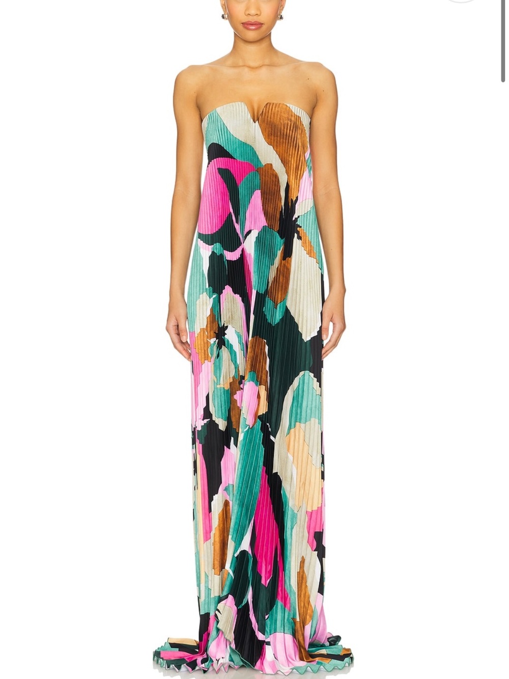 L’Idee Floral Print Pleated Formal Gown Maxi Dress NWT size 8